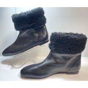 Mansur Gavriel Cosy Lambskin Leather Sheep Shearling Boots In Black Sz 39 New